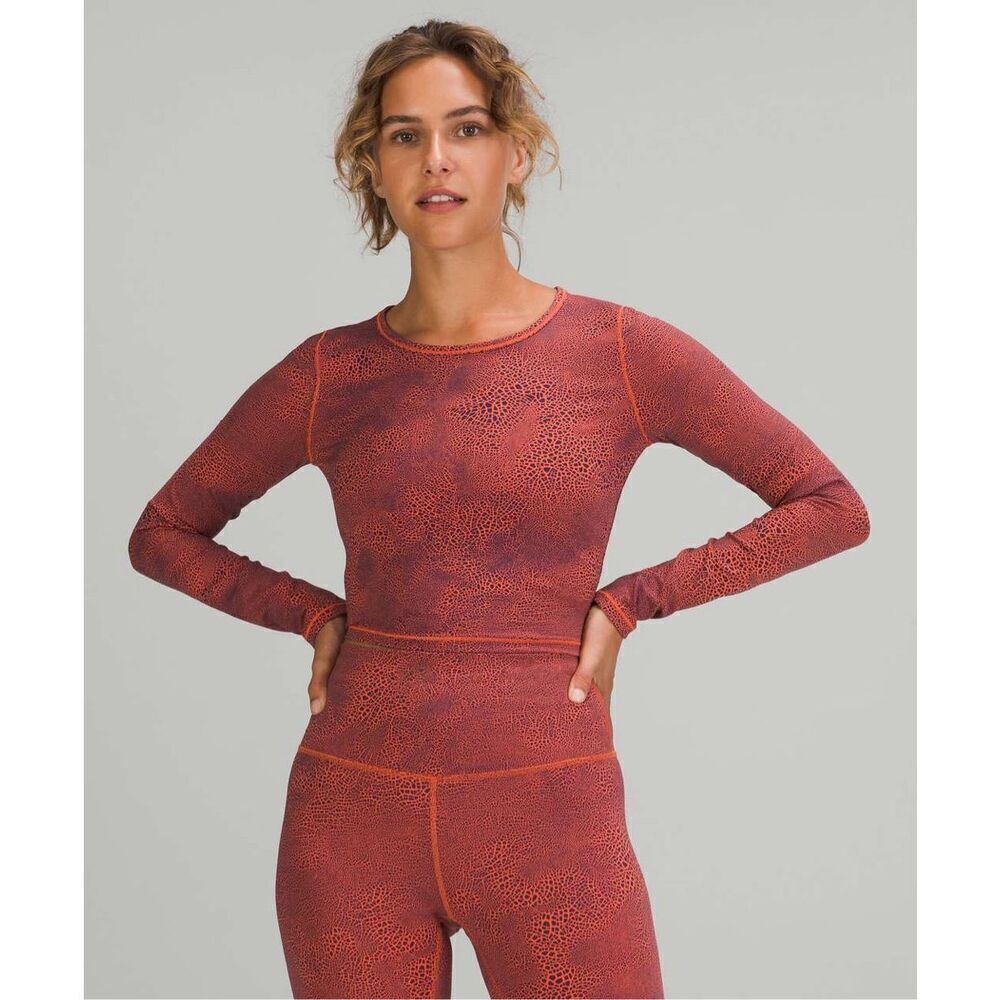 Lululemon Wunder Train Cropped Long Sleeve Shirt Crackle Glaze Vintage Orange La